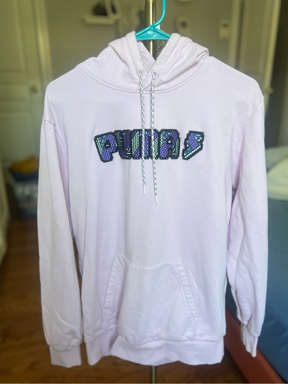 Puma Women’s Light Pink Crewneck Hoodie with Embroidered Logo